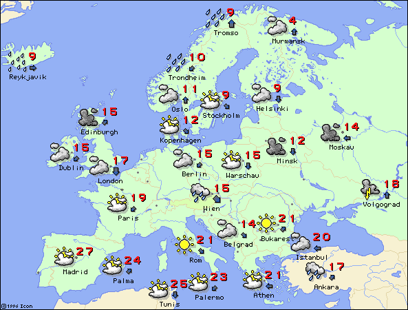 Grafico a colori del tempo sull'Europa